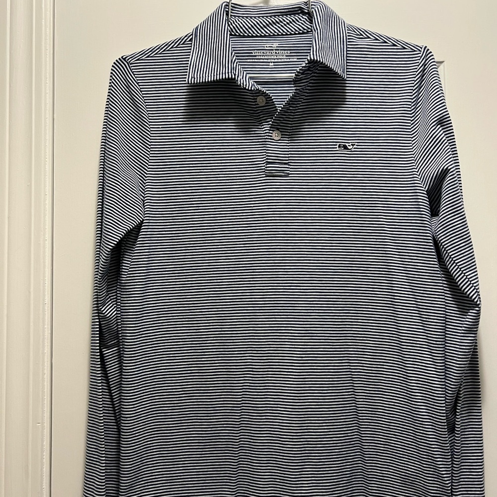 Vineyard Vines Kids Navy White Long Sleeve Edgartown Striped Polo Size Medium